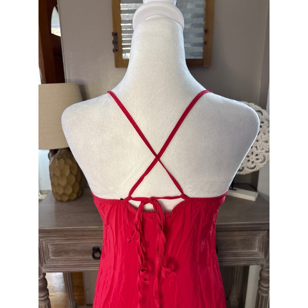 GAP Ruched Slip Midi Dress Slipper Red Strappy Back 
Small - Picture 7 of 10